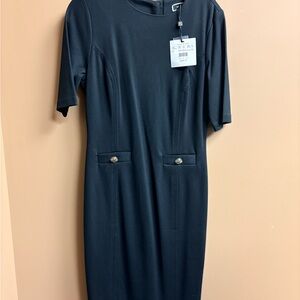 Melanie Lune Elegant Black Dress with Gold Buttons